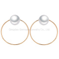 925 Silver 14K 18K Gold Circle Shape Cutting Line Earring with Pearl Fashion Jewelry